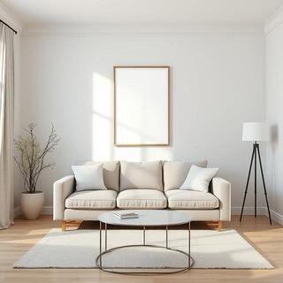 Room with poster under window light