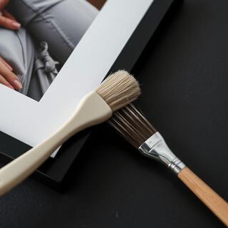 Soft brush dusting a framed poster