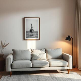 Quiet living room with a single poster