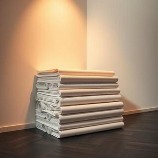 Paper rolls stacked in a warm studio corner