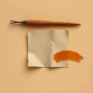 Warm sienna poster beside teak console