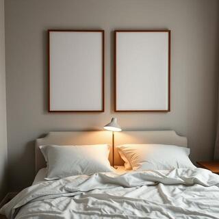 Bedroom corner with a calm pair above side table