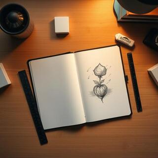 Sketch desk with pencils and thin paper